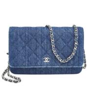 Pre-owned Bla lerret Chanel lommebok