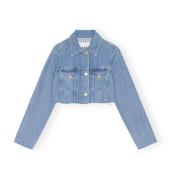 Blå Ganni Blå Heavy Denim Cropped Trucker Jacket Jakke