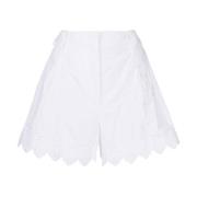 Broderte bomullsshorts med bølget kant