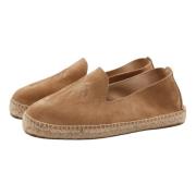 Vaskede beige espadrillos med brodert motiv