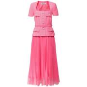 Midi Bouclé Chiffon Kjole - Rosa