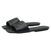 Sorte Skinn Slip-on Slides