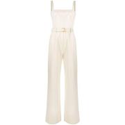 Beige Denim Jumpsuit med stropløs halsutringning og vide ben