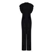 Sort Sateng Jumpsuit med Rysjer