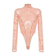 Peach Rosa Topp med Mesh Detaljer