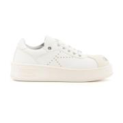 Hvite Lave Skinn Sneakers