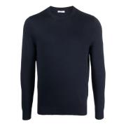 Navy Blue Bomull Crew Neck Jumper