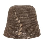 Håndlaget Raffia Sommerhatt med Broderi