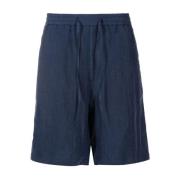 Blå Lin Drawstring Bermuda Shorts