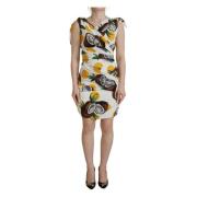 Hvit Kokosnøtt Print Sheath Mini Silkekjole