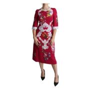 Rød Blomsterbrodert Sheath Midi Kjole