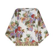 Hvit Kaftan-inspirert Bluse med Bukett Print