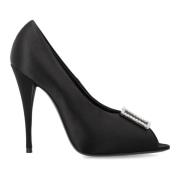 Sort Sateng Crepe Peep Toe Pumps