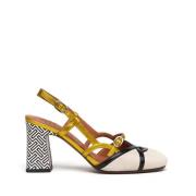 Skinn Slingback med Svart og Lime