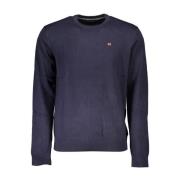 Blå Brodert Crew Neck Sweater