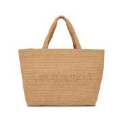 Raffia Tote med Brodert Logo