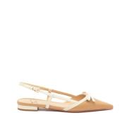 Beige og hvite skinn slingback sko