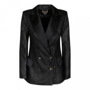 Sort Tweed Blazer med Krystallknapper