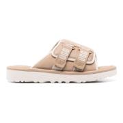 Beige Semskede Sandaler med Borrelås Lukking