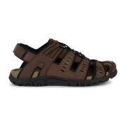 Brune flate sandaler for menn