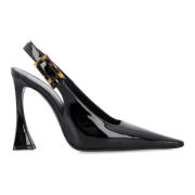 Svarte Patent Skinn Slingback Sko