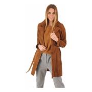 Fløyel skinn trench coat cognac