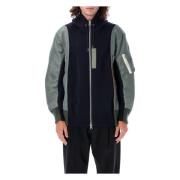 Navy Khaki Strikkevarer Bomber Fleece Hoodie