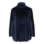 Fløyelsjersey Flared Bluse Navy