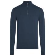 Blå Merino Ull Quarter Zip Genser