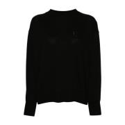 Sort Strikket Crew Neck Genser