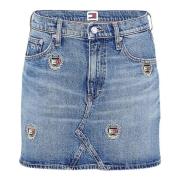 Brodert Denim Mini Skjørt