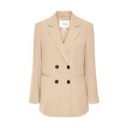 Oversized Beige Blazer med Lommer