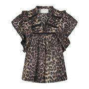 Leopard Print Ruffle Sleeve Blouse