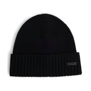 Ribbestrikket Beanie Lue Svart