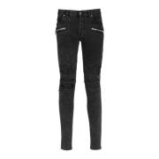 Falmet imitert skinn slim jeans