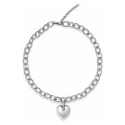 Womens Silver Cable Choker with Chunky Heart Pendant