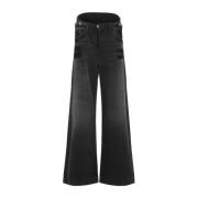 Sort Bomull Wide Leg Jeans