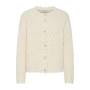 Beige Strikket Cardigan med Knappedetalj