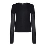 Sort Crew Neck Strikket Genser