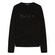 Sort Crew Neck Genser med Rhinestone Logo