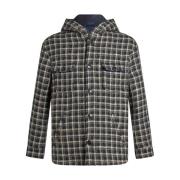 Blå Rutete Jacquard Overshirt med hette