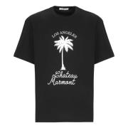 Svart Bomull T-skjorte med Palm Print