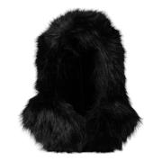 Svart Faux Fur Wrap Lue