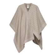 Beige Jacquard Ull Asymmetrisk Poncho