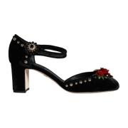 Svart Velvet Rose Ankelstropp Pumps