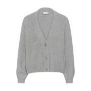 Grå Melange Cardigan med Nylon og Alpakka