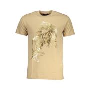 Beige Bomull T-skjorte med Print Logo