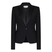 Svart Ull Tuxedo Jakke Elegant Stil