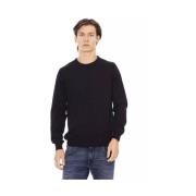 Blå Stoff Crewneck Sweater med Metall Monogram