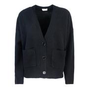 Svart V-hals Ull Cardigan